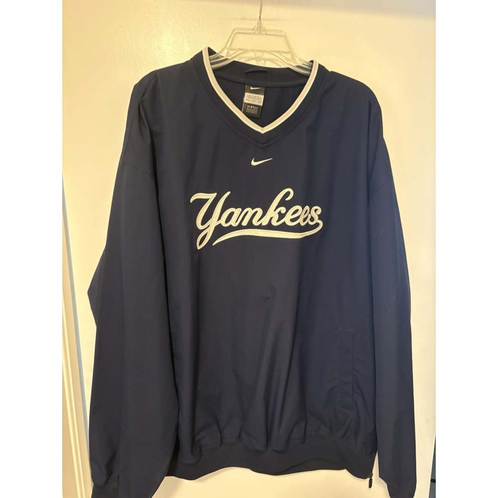 VTG Nike New York Yankees Windbreaker Jacket 2XL XXL Blue White Center Swoosh